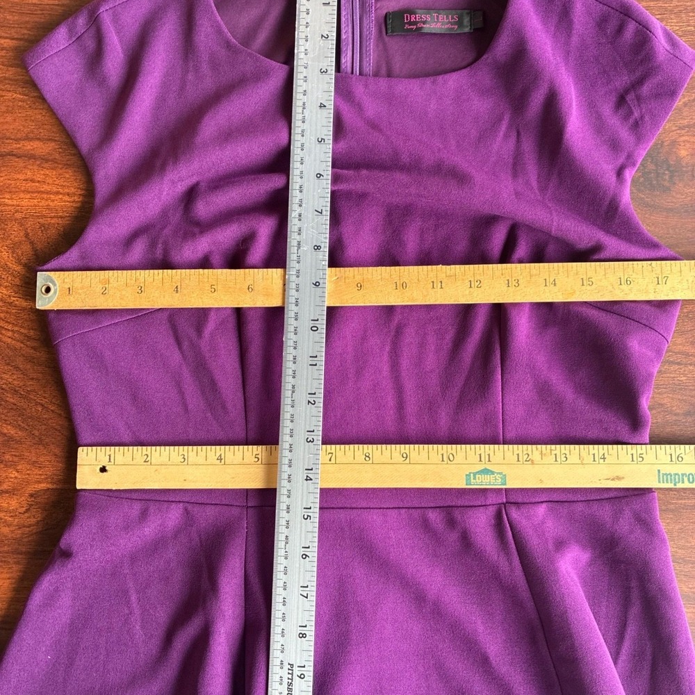 Classic Fit and Flare Rockabilly Dress W Large Purple Excellent Cap Sleeve Midi - Picture 7 of 10